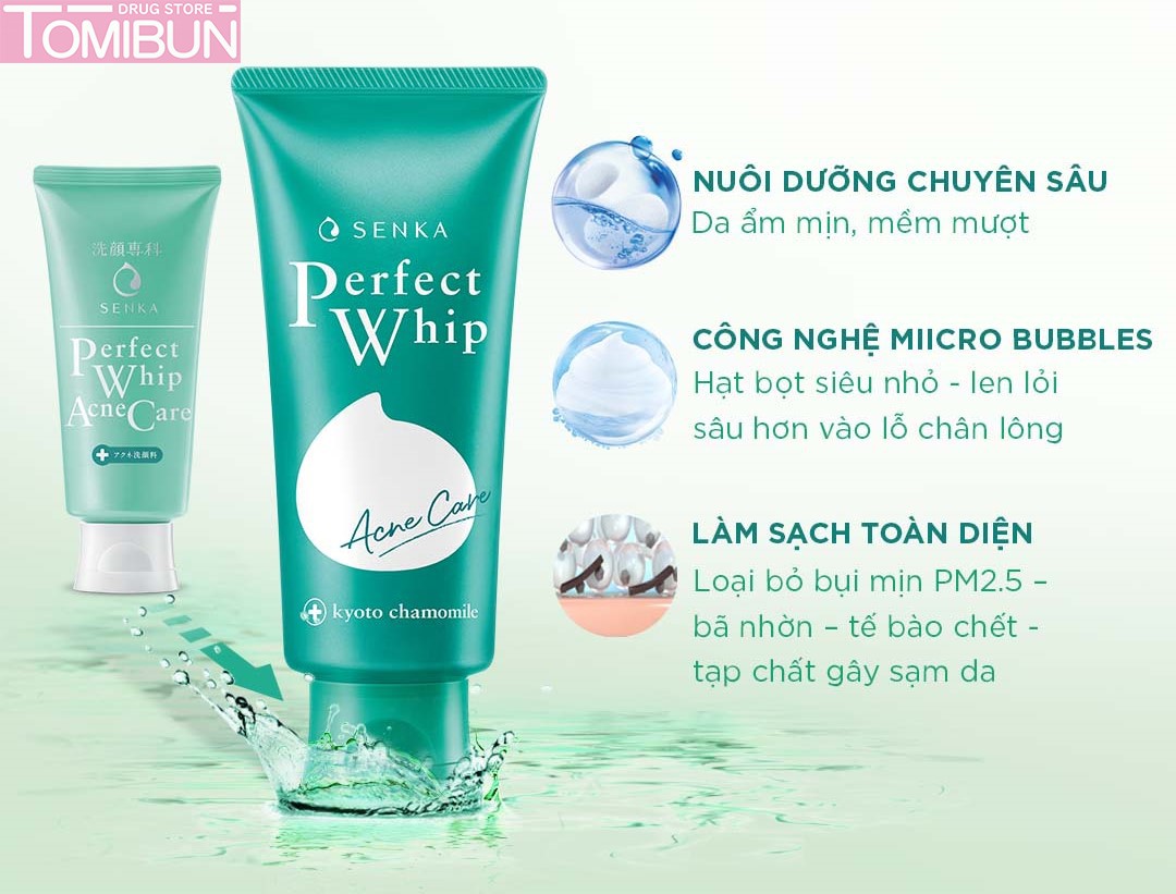 SỮA RỬA MẶT SENKA DÀNH CHO DA MỤN PERFECT WHIP ACNE CARE 100G